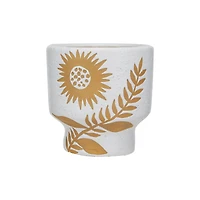Hello Honey® 5.5" White & Mustard Reactive Glaze Flower Stoneware Footed Planter