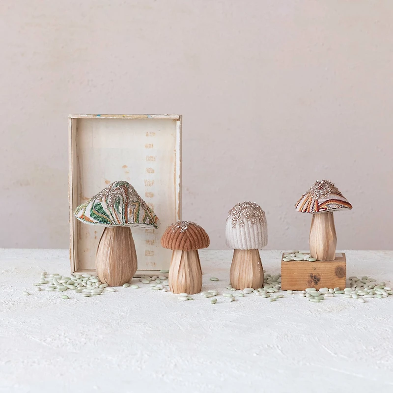 Hello Honey® 5" Fabric-Topped Foam & Wood Mushroom Set