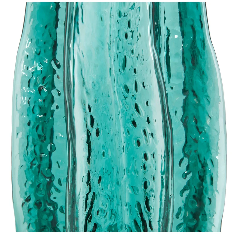 12" Green Wavy Glass Vase