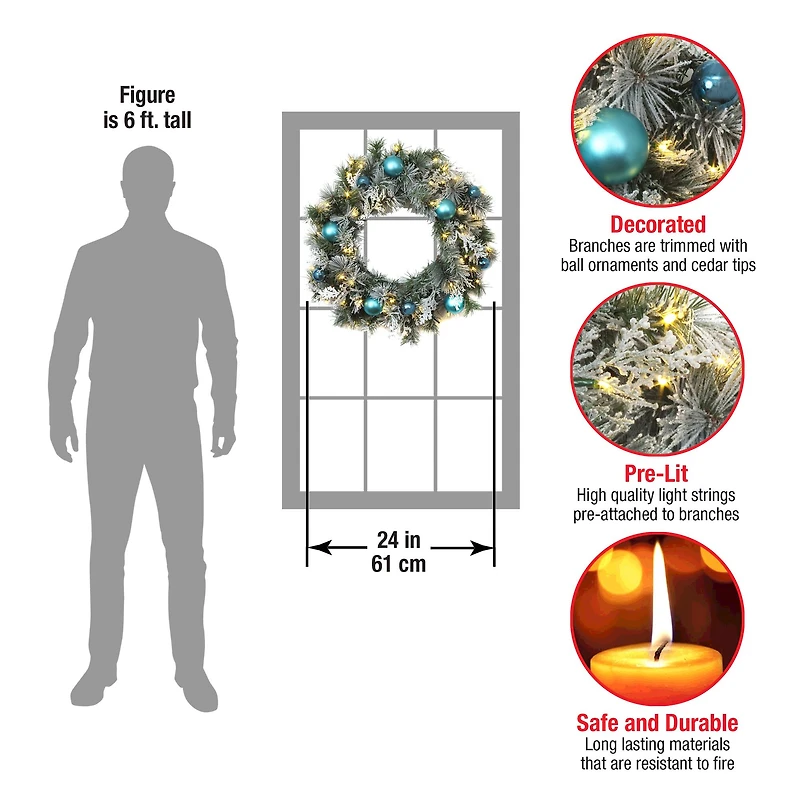24" Pre-lit LED Tinkham Pine Wreath