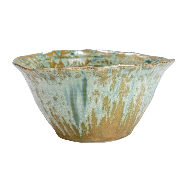 Hello Honey® 5" Teal Round Stoneware Bowl with Reactive Crackle Glaze, 4ct.