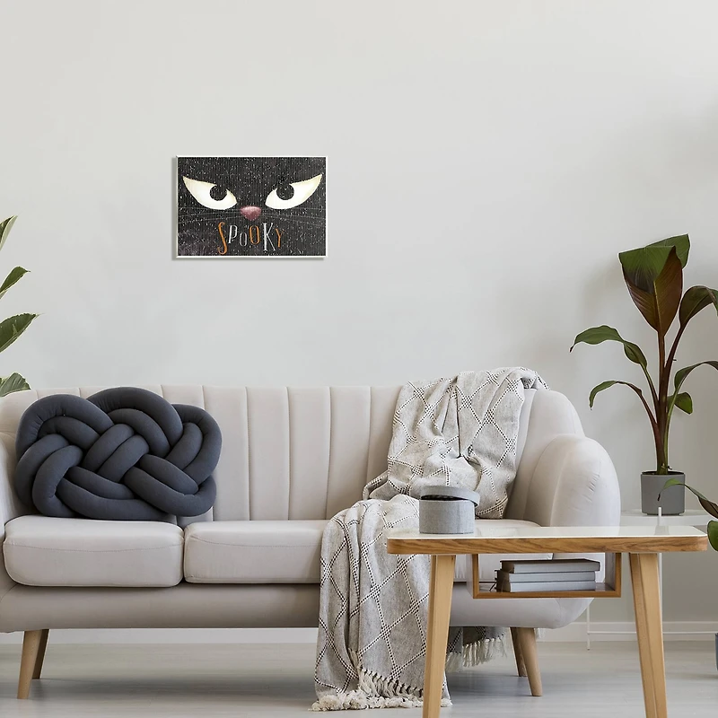 Stupell Industries Spooky Halloween Black Cat Eyes Wall Plaque