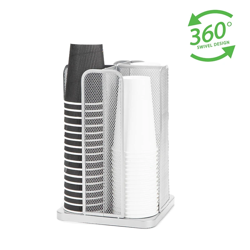 Mind Reader White 4-Compartment Carousel Cup and Lid Organizer