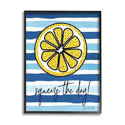 Stupell Industries Squeeze The Day Expression Lemon Nautical Stripes in Frame Wall Art