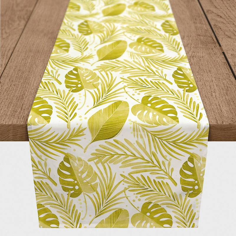 90'' Coastal Yellow Leaves Cotton Twill Table Runner