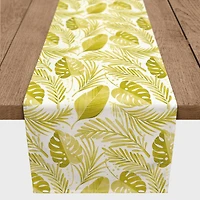 90'' Coastal Yellow Leaves Cotton Twill Table Runner