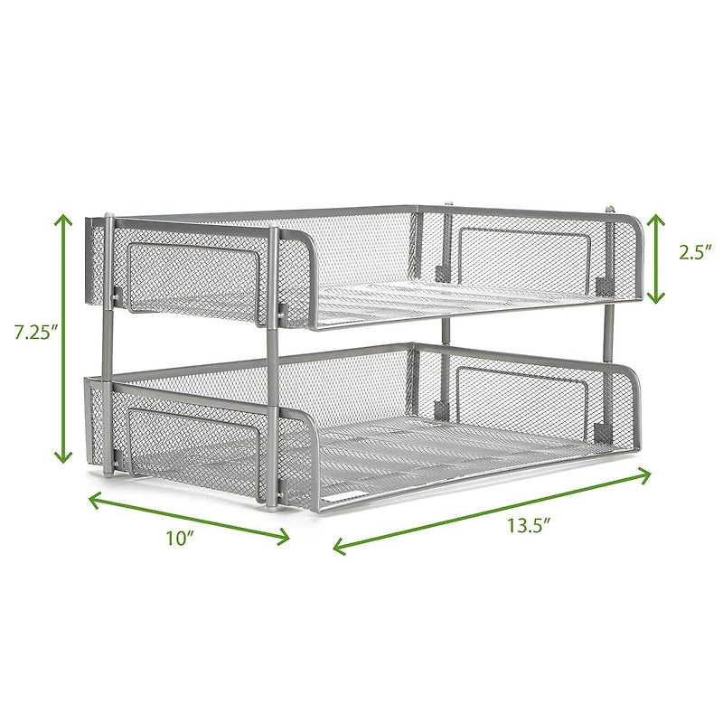 Mind Reader 2 Pack Silver Stackable Metal Mesh Organizer