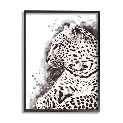 Stupell Industries Jungle Cat Paint Splatter Resting Cheetah Grey White in Frame Wall Art