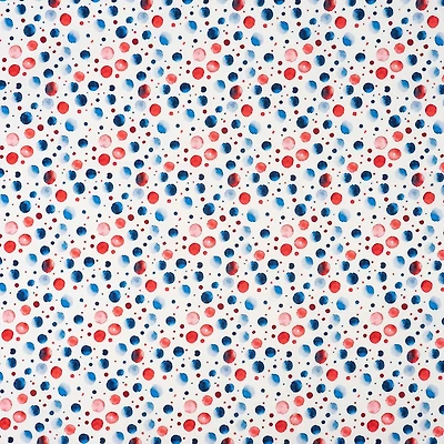 SINGER White Base with Red & Blue Watercolor Dots Print Ringspun Cotton Fabric