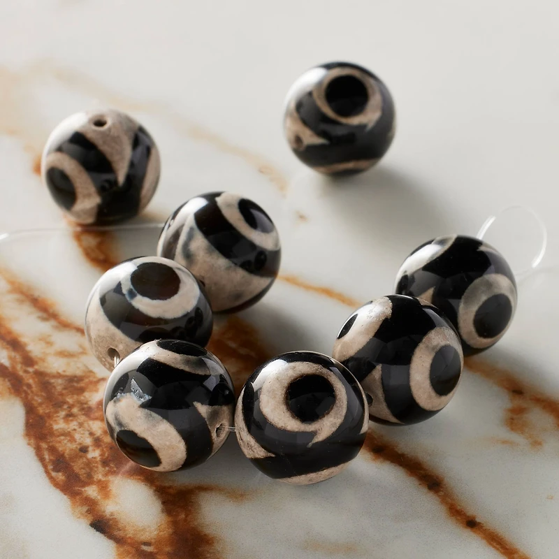 Black & Gray Tibetan Agate Round Beads, 15.5mm by Bead Landing™
