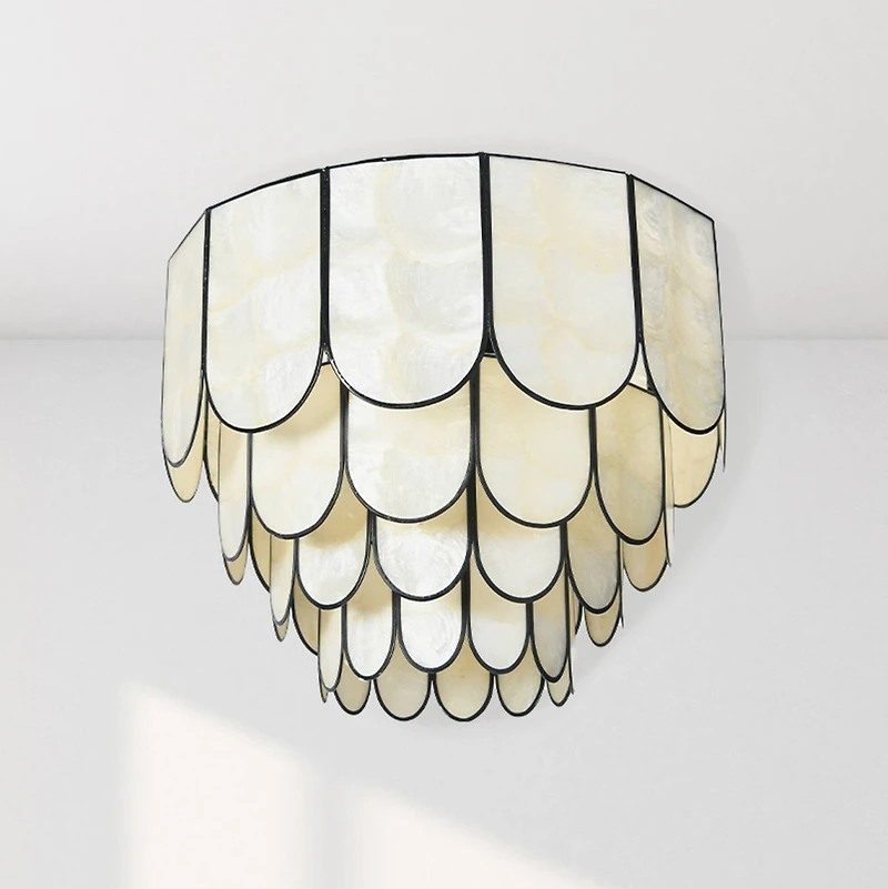 Hello Honey® 14" Round 4-Tier Capiz & Metal Flush Mount Ceiling Light