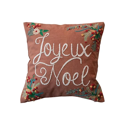 Hello Honey® 20" Joyeux Noel Embroidered Cotton Pillow