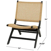 34" Black Wood Handmade Woven  Folding Chair