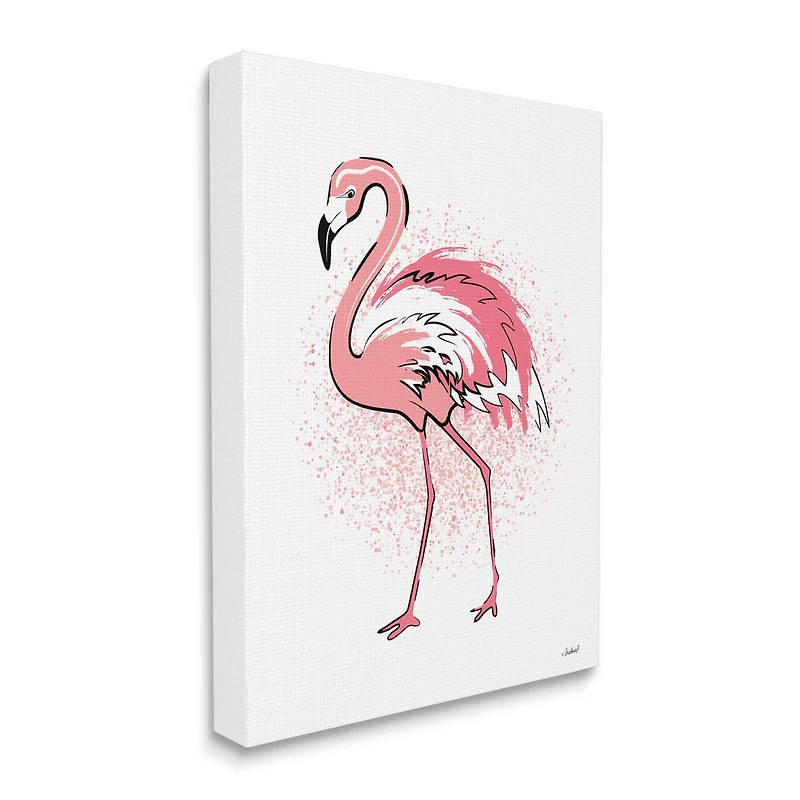 Stupell Industries Pink Splatter Flamingo Feathers Tropical Bird Canvas Wall Art
