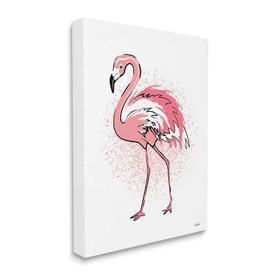 Stupell Industries Pink Splatter Flamingo Feathers Tropical Bird Canvas Wall Art