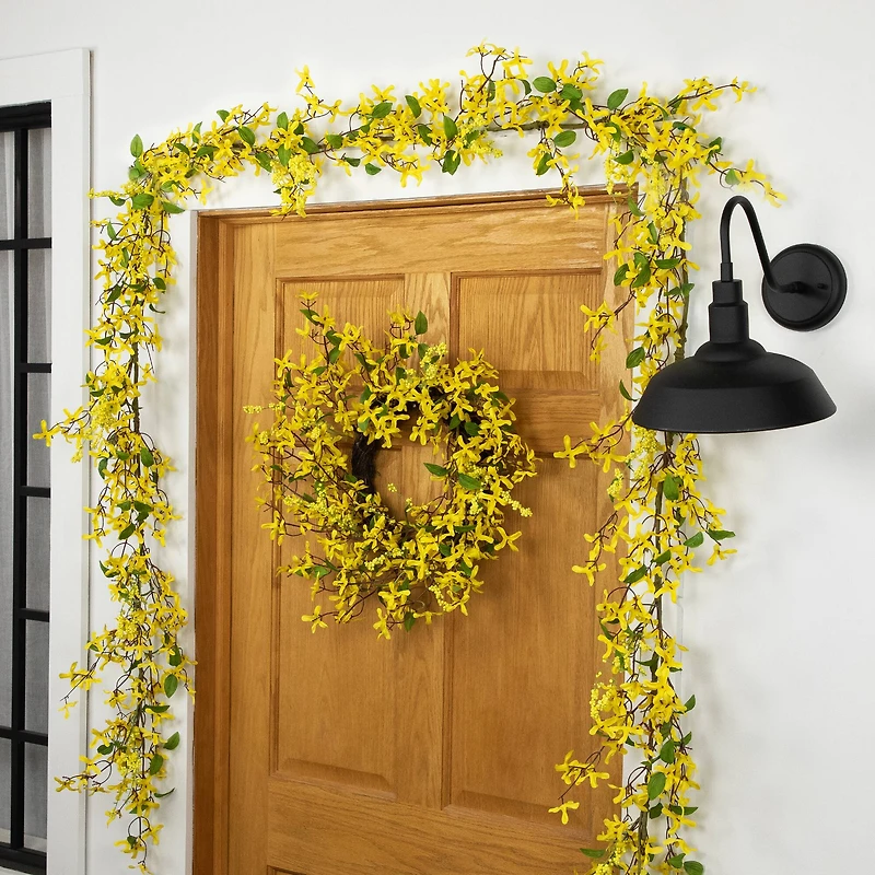 24" Yellow Forsythia & Berry Floral Spring Wreath