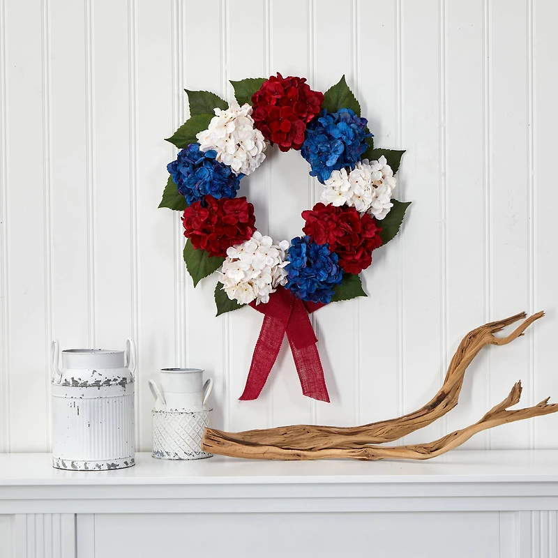 24" Red, White and Blue Hydrangea Wreath