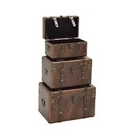 Set of 3" Brown Leather Traditional Trunk, 18", 16", 13"