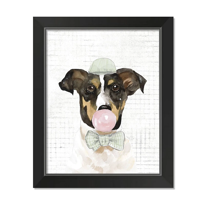 Bubble Gum Dog 1 11" x 14" Black Framed Print Under Plexiglass