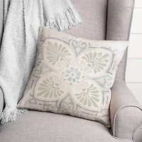 Blue Cream Medallion Throw Pillow