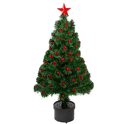 3ft. Fiber Optic Color Changing Artificial Christmas Tree with Red Berries