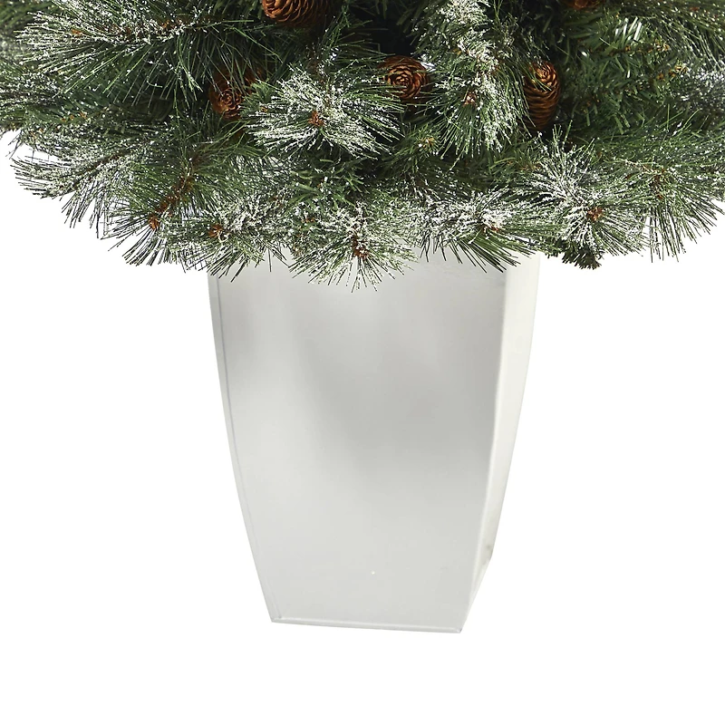 3.5ft. Unlit Snowed French Alps Mountain Pine Artificial Christmas Tree with Pinecones in Metal Planter