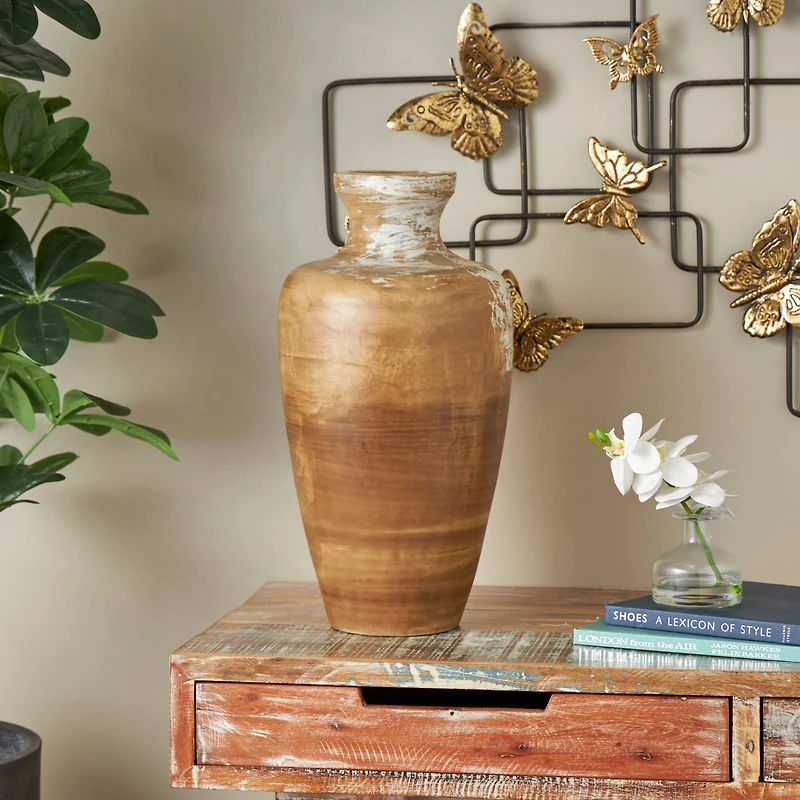 Brown Ceramic Antique Style Distressed Patina Vase