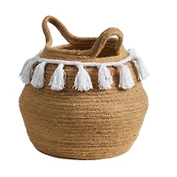 11" Boho Chic Handmade Natural Cotton Woven Basket Planter with Tassels