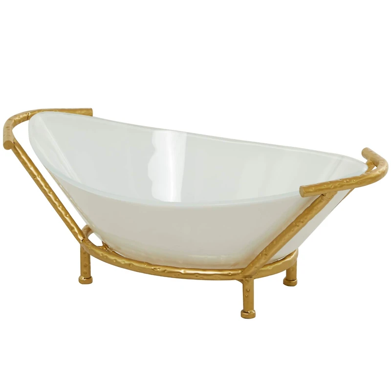 CosmoLiving by Cosmopolitan 25" White Glass Kitchen Serving Bowl with Gold Metal Stand