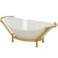 CosmoLiving by Cosmopolitan 25" White Glass Kitchen Serving Bowl with Gold Metal Stand