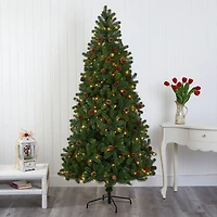 7.5ft. Pre-Lit Rocky Mountain Spruce Artificial Christmas Tree with Pinecones, Clear LED Lights