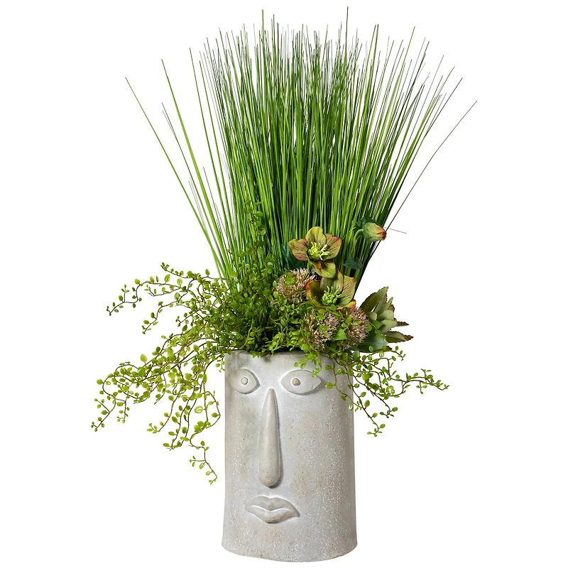 12.25" Abstract Face Ceramic Outdoor Garden Planter