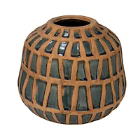 Hello Honey® 7.75" Natural & Blue Debossed Terra Cotta Vase