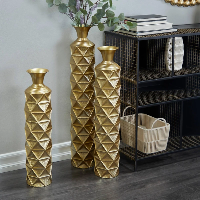 Gold Metal Glam Vase, Set of 3" 34", 29", 25"