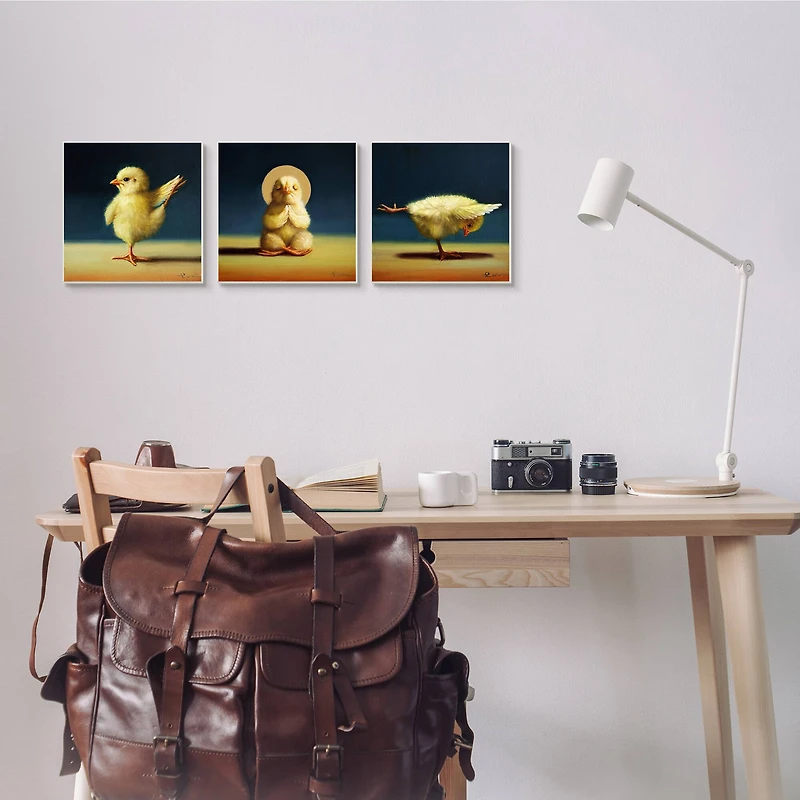 Stupell Industries Yoga Chick Trio Funny Farm Animals Stretching Poses,12" x 12"