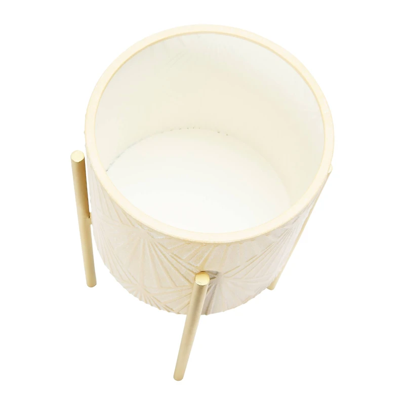 Hello Honey® Cream & Gold Boho Embossed Metal Planters with Stands Set