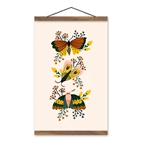 Floral Moths Teak Hanging Canvas Art