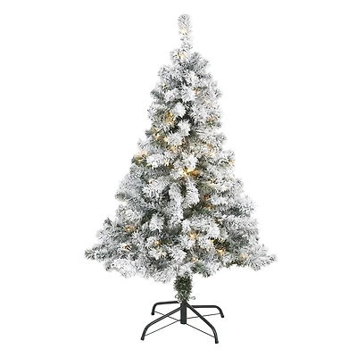 4ft. Pre-Lit Flocked Rock Springs Spruce Artificial Christmas Tree with Clear LED Lights