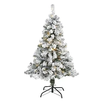 4ft. Pre-Lit Flocked Rock Springs Spruce Artificial Christmas Tree with Clear LED Lights