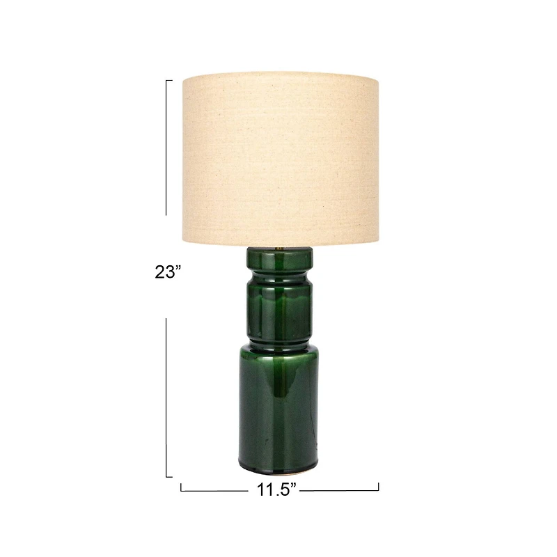 Hello Honey® 23" Green Ceramic LED Table Lamp with Natural Linen Shade