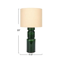 Hello Honey® 23" Green Ceramic LED Table Lamp with Natural Linen Shade