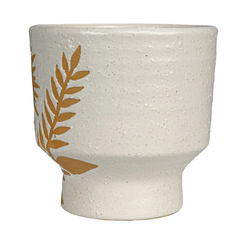 Hello Honey® 5.5" White & Mustard Reactive Glaze Flower Stoneware Footed Planter