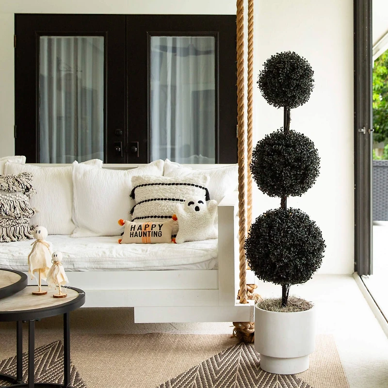 5ft. UV Resistant Artificial Halloween Black Triple Ball Boxwood Topiary (Indoor/Outdoor)