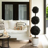 5ft. UV Resistant Artificial Halloween Black Triple Ball Boxwood Topiary (Indoor/Outdoor)