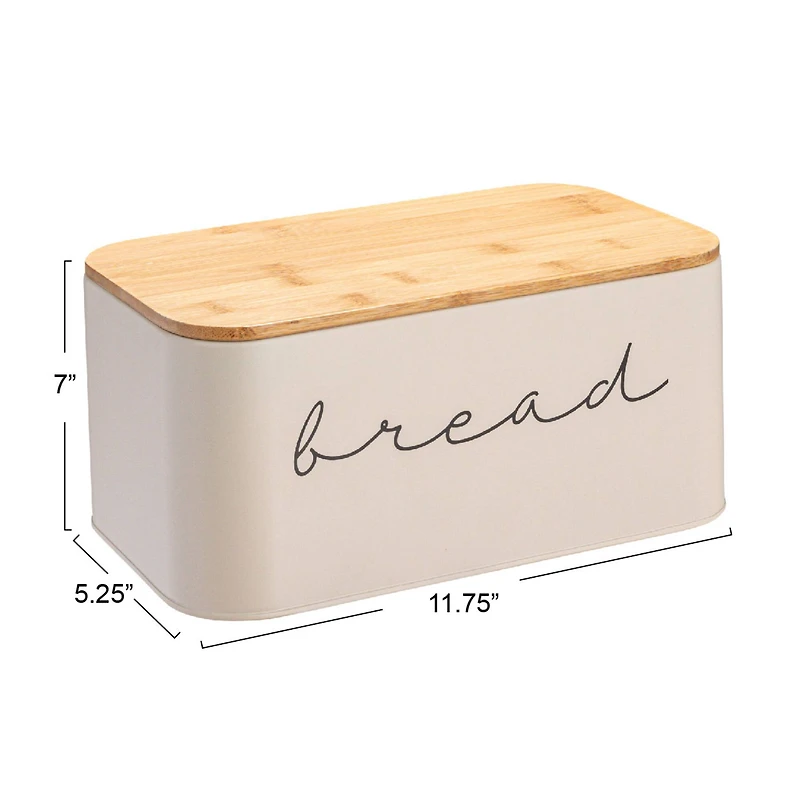 Hello Honey® 11.75" Cream Metal Bread Bin with Bamboo Lid