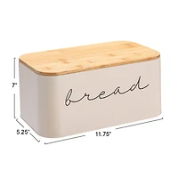 Hello Honey® 11.75" Cream Metal Bread Bin with Bamboo Lid
