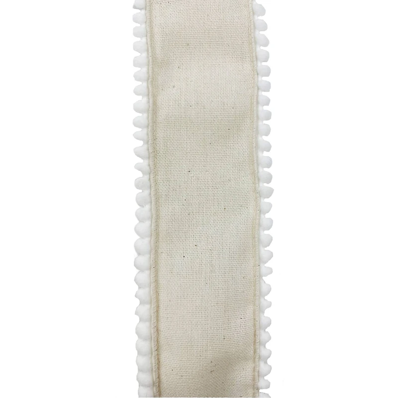 2.5" x 2yd. Faux Burlap with Pom Pom Trim Ribbon by Celebrate It®