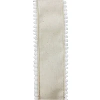 2.5" x 2yd. Faux Burlap with Pom Pom Trim Ribbon by Celebrate It®