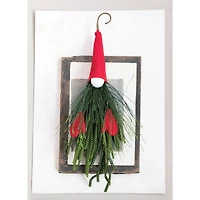 Hello Honey® 21" Faux Pine & Red Fabric Gnome Wall Hanging