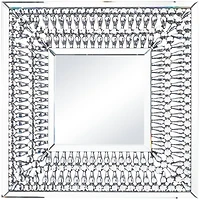 Silver Glass Wall Mirror with Crystal Embellishment 32" x 1" x 32"